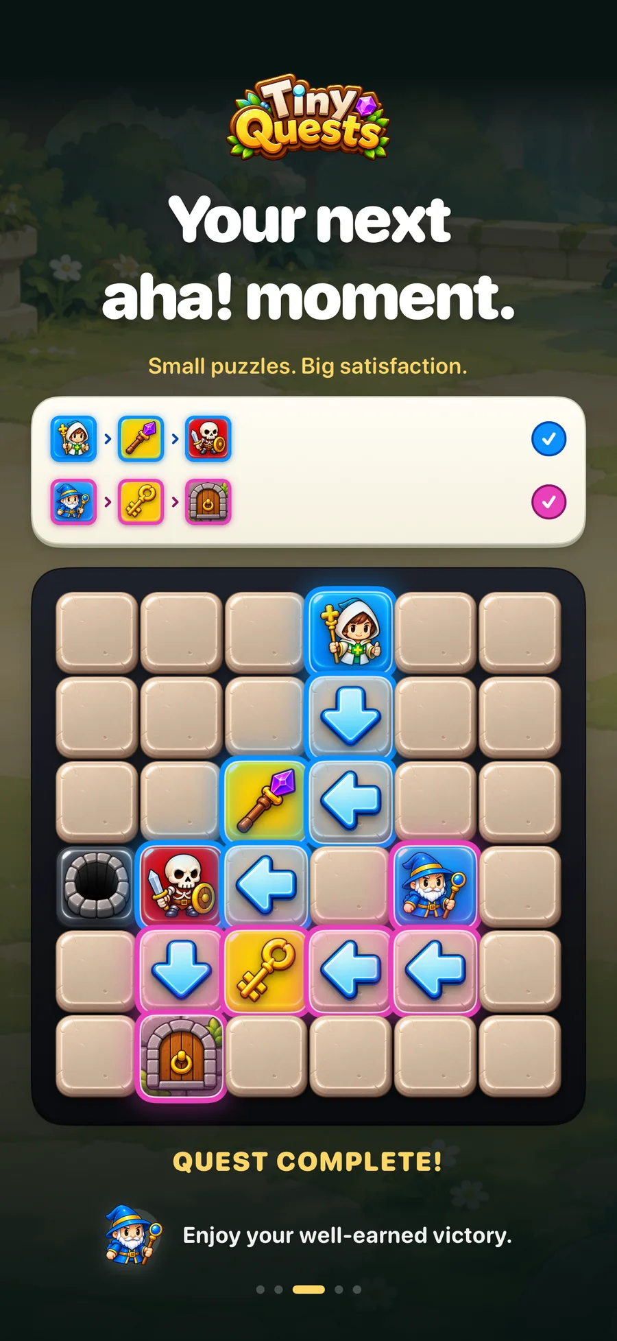 Tiny Quests quest-chain puzzle